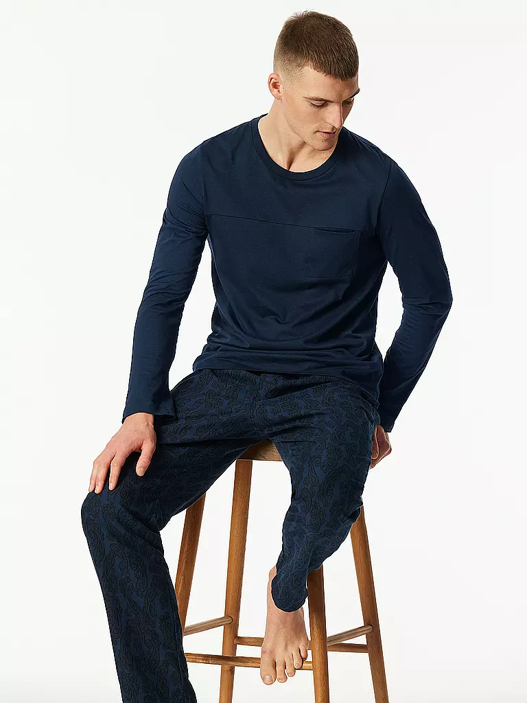 SCHIESSER | Pyjama Langarmshirt  | dunkelblau