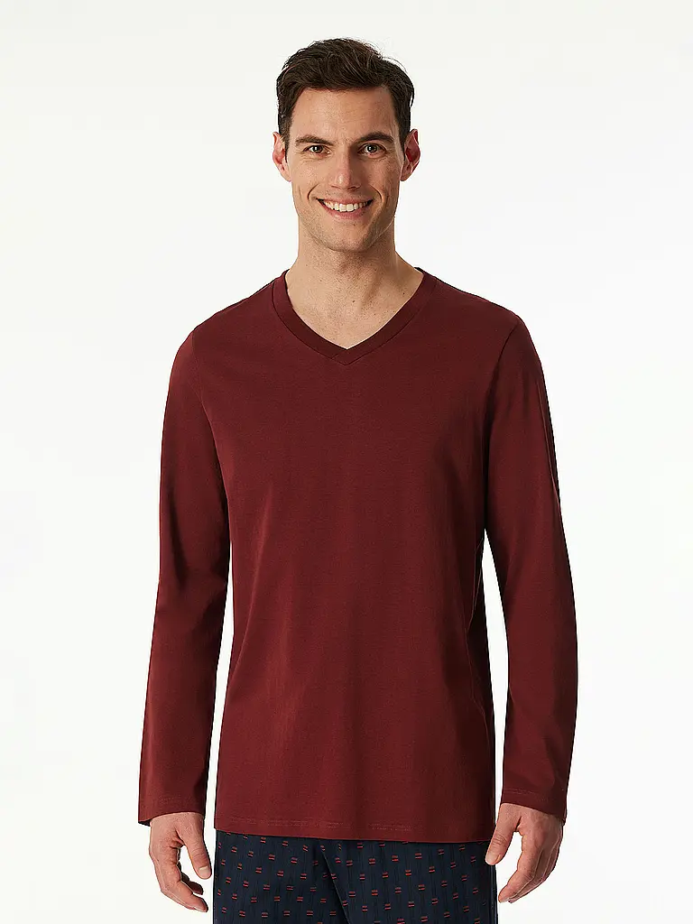 SCHIESSER | Pyjama Langarmshirt MIX + RELAX | dunkelrot
