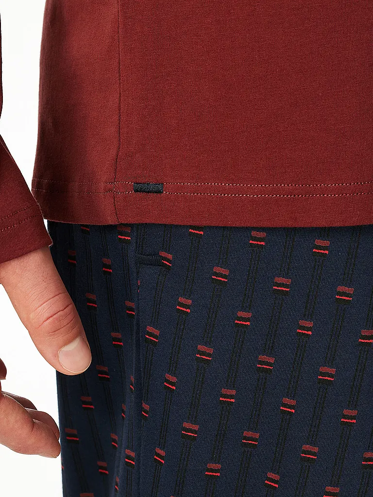 SCHIESSER | Pyjama Langarmshirt MIX + RELAX | dunkelrot