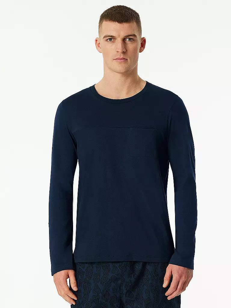 SCHIESSER | Pyjama Langarmshirt | dunkelblau
