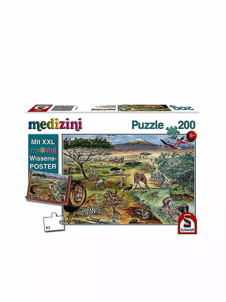 SCHMIDT-SPIELE | Puzzle - Medizini - Tiere in Ostafrika (200 Teile) | transparent