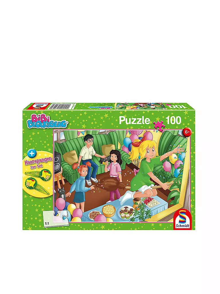 SCHMIDT-SPIELE | Puzzle Bibi Blocksberg Geburtstagsparty Plus 2 Haarspangen 100 Teile  | keine Farbe