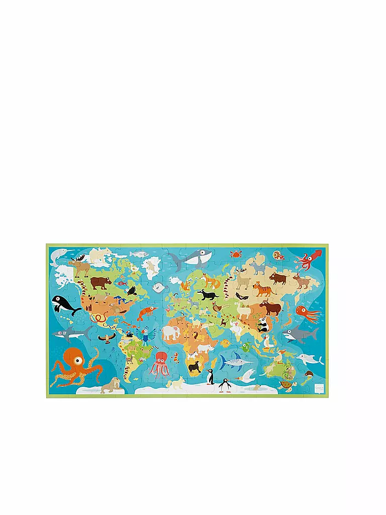 SCRATCH | Puzzle Weltkarte mit Tieren 100 Teile | keine Farbe
