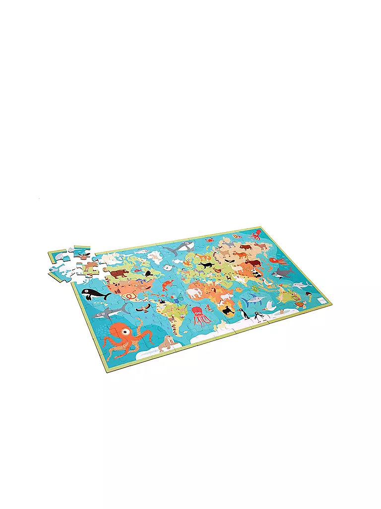 SCRATCH | Puzzle Weltkarte mit Tieren 100 Teile | keine Farbe