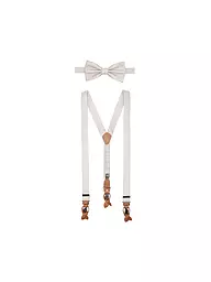 SEIDENFALTER | Hosenträger Set mit Fliege und Knopf-Clips | beige
