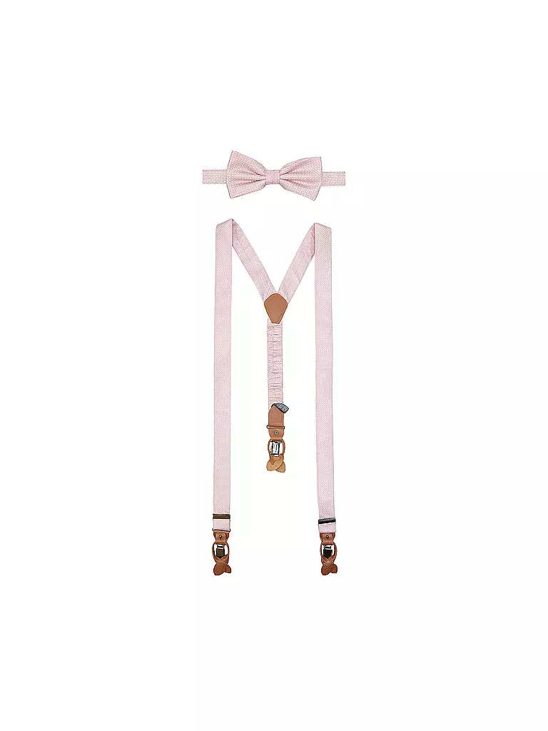 SEIDENFALTER | Hosenträger Set mit Fliege und Knopf-Clips | rosa
