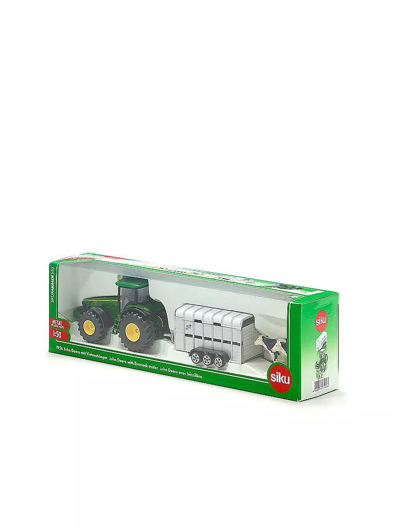 SIKU | John Deere Traktor mit Viehanhänger  | transparent