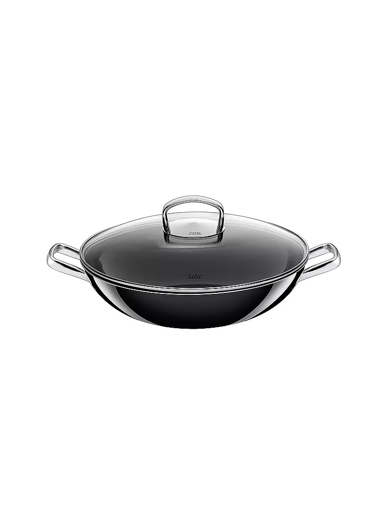 SILIT | Profi Wok mit Glasdeckel 32cm (Schwarz) | schwarz