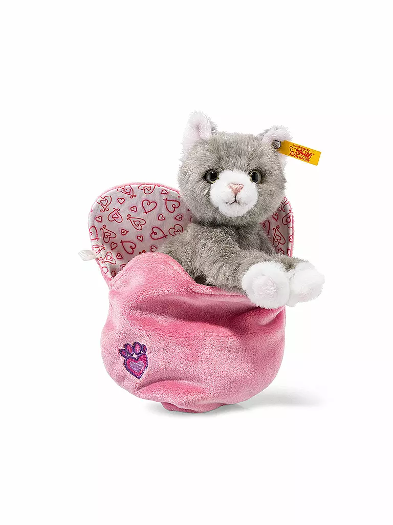 STEIFF | Cindy Katze im Herzbeutel grau/gestreift 14cm | transparent