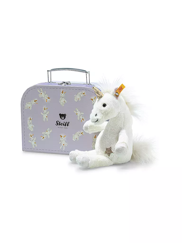 STEIFF | Plüschtier Unica Schlenker-Einhorn im Koffer 20cm | weiss