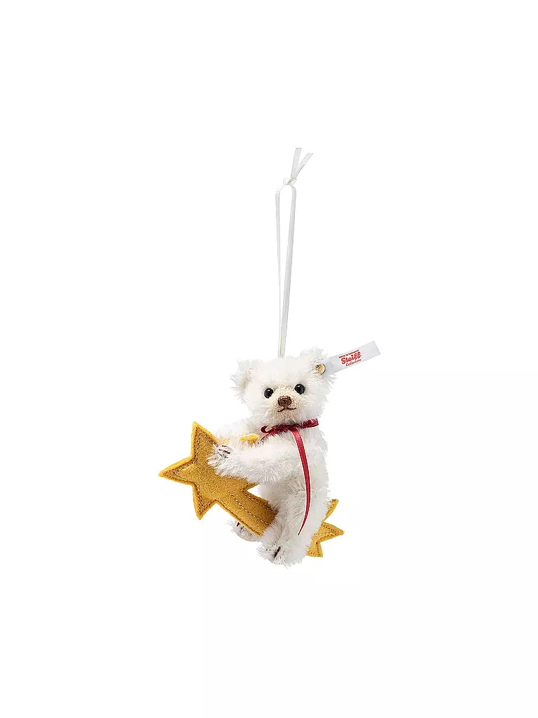 STEIFF | Teddybär Ornament auf Sternschnuppe 11cm 007248 Sammlerstück | weiss