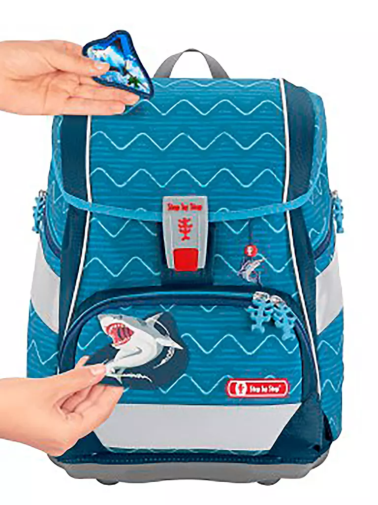 STEP BY STEP | Schultaschen Set 6tlg 2 in 1 Plus Angry Shark | blau