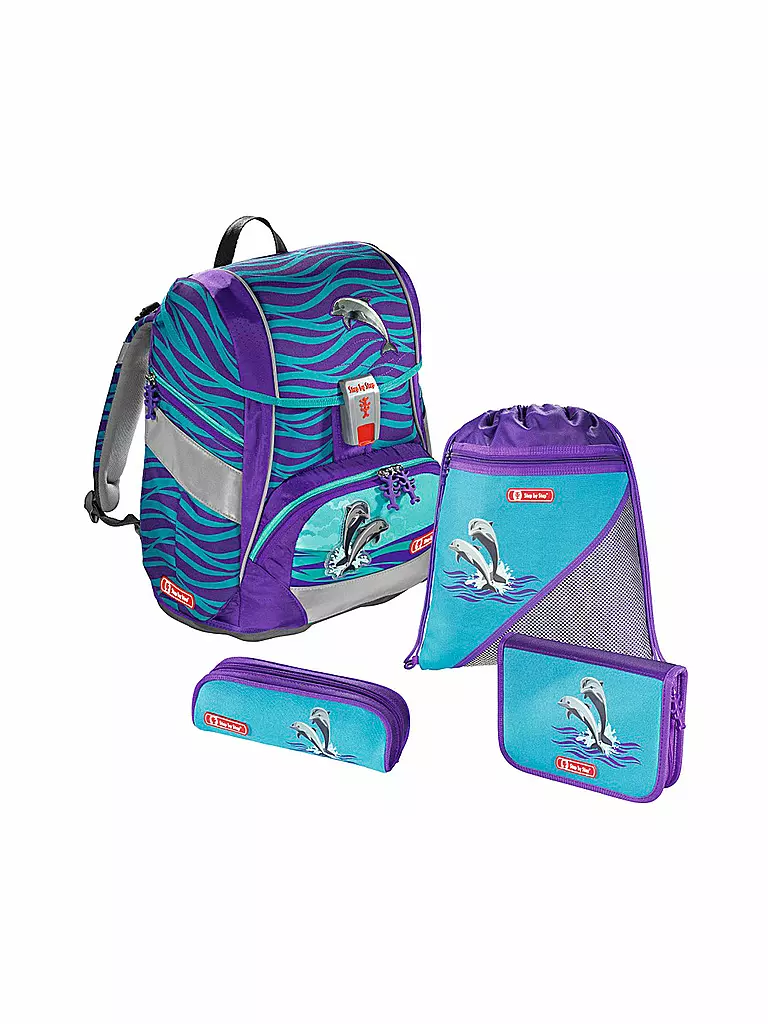 STEP BY STEP | Schultaschen-Set 2in1 "Happy Dolphin" 4-teilig | blau