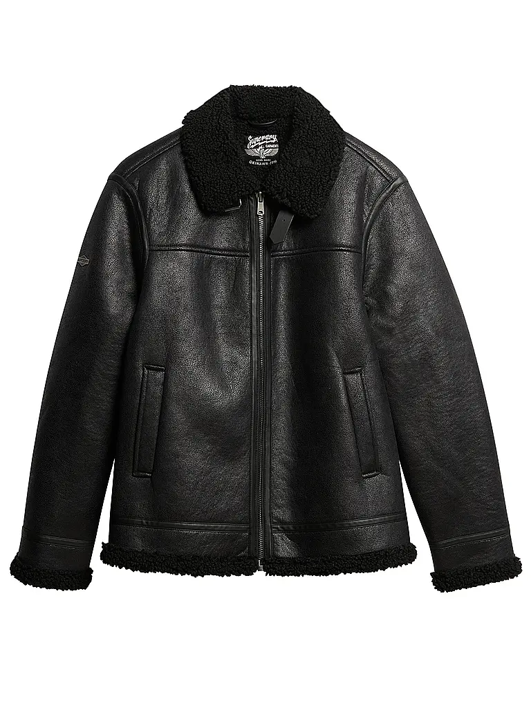 SUPERDRY | Blouson in Lederoptik  | schwarz