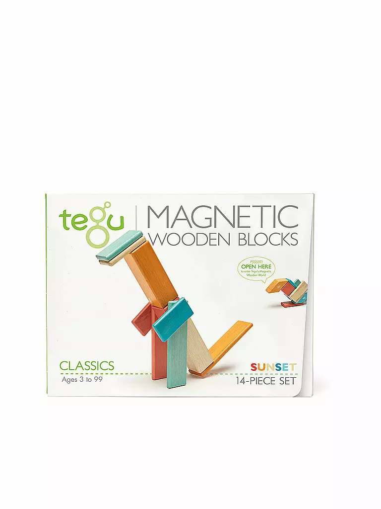 TEGU | 14 Magnetische Holzbausteine orange blau | keine Farbe