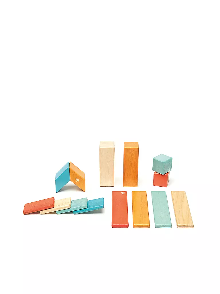 TEGU | 14 Magnetische Holzbausteine orange blau | keine Farbe