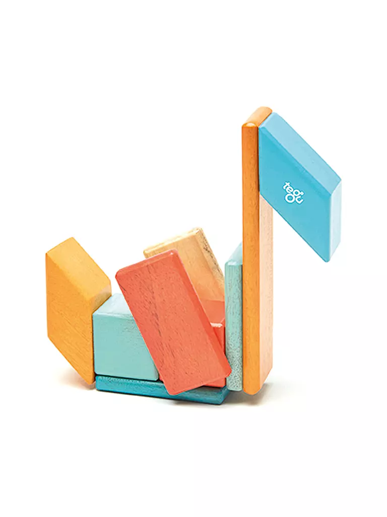 TEGU | 14 Magnetische Holzbausteine orange blau | keine Farbe