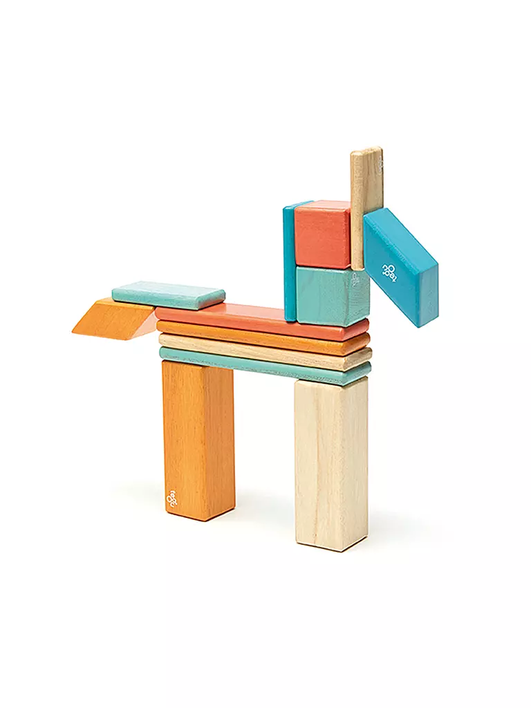 TEGU | 14 Magnetische Holzbausteine orange blau | keine Farbe