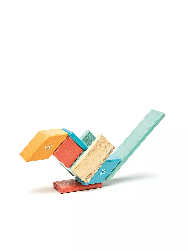 TEGU | 14 Magnetische Holzbausteine orange blau | keine Farbe