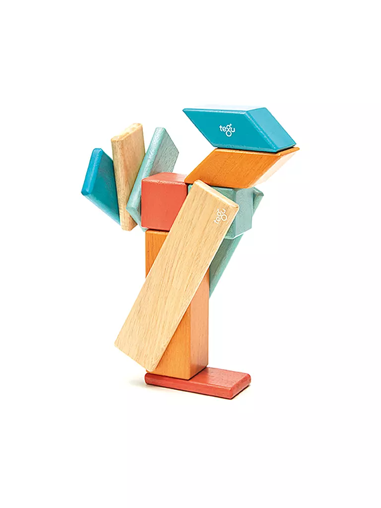 TEGU | 14 Magnetische Holzbausteine orange blau | keine Farbe