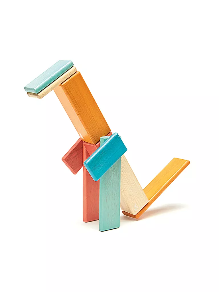 TEGU | 14 Magnetische Holzbausteine orange blau | keine Farbe