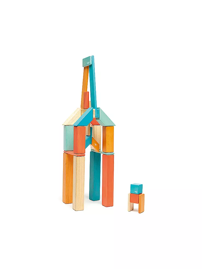 TEGU | 42 Magnetische Holzbausteine orange blau | keine Farbe