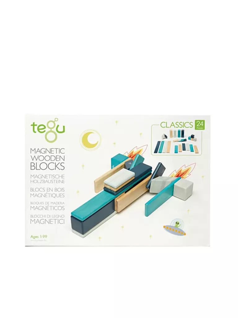 TEGU | Magnetisches Holzset blau 24 Teile | keine Farbe