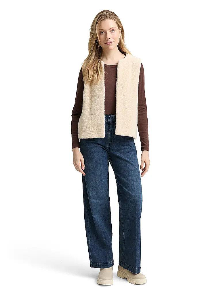 TOM TAILOR | Gilet in Felloptik | Beige