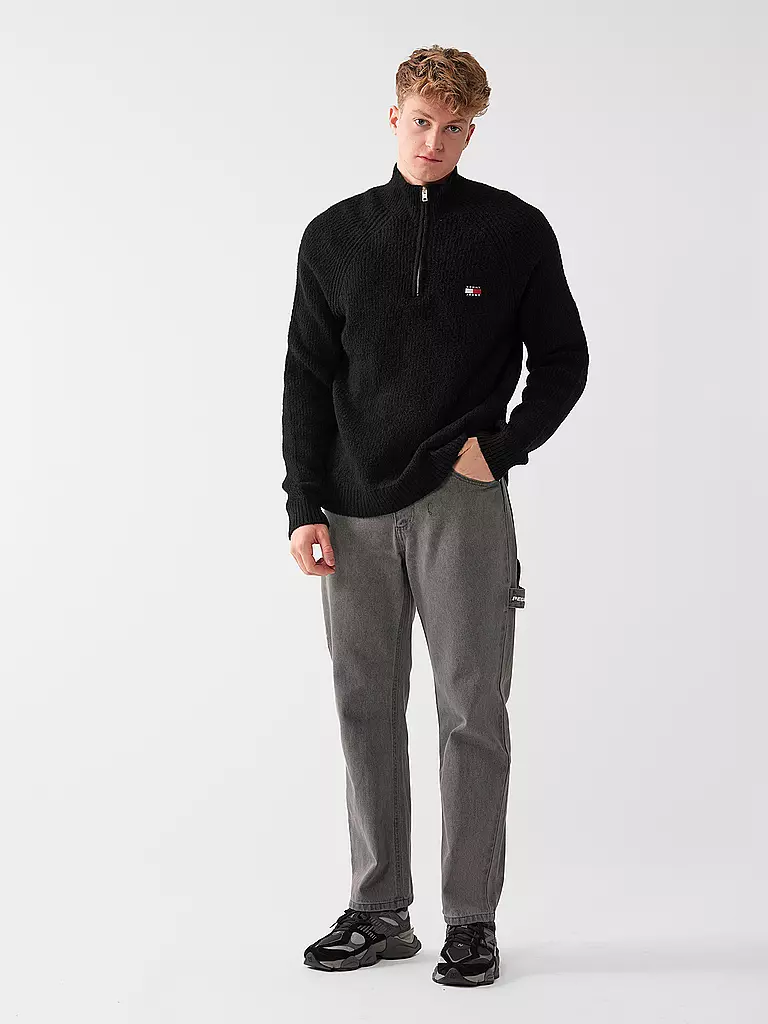 TOMMY JEANS | Troyer Pullover | schwarz