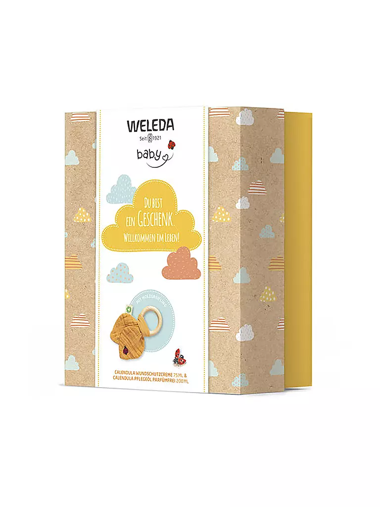 WELEDA | Geschenkset - Babypflege Calendula mit Holzgreifling 75ml / 200ml | transparent