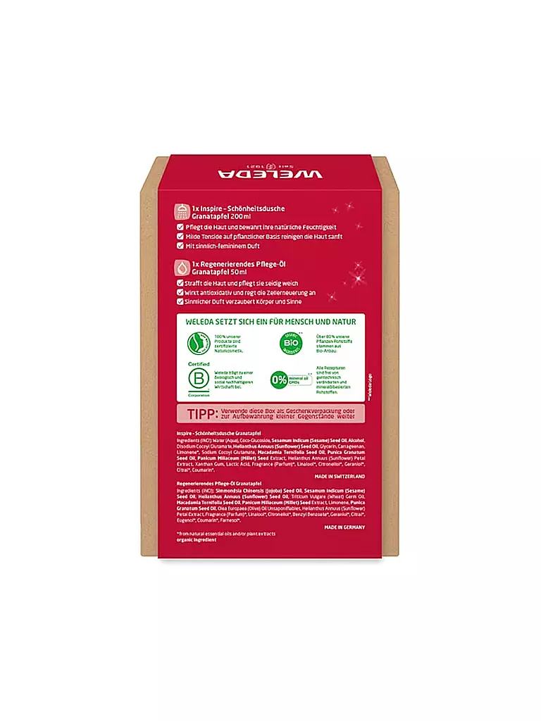 WELEDA | Geschenkset - WOHLFÜHLZEIT - Geschenkset Schönheitsdusche Granatapfel & Regenerierendes Pflege-Öl 200ml / 50ml | keine Farbe