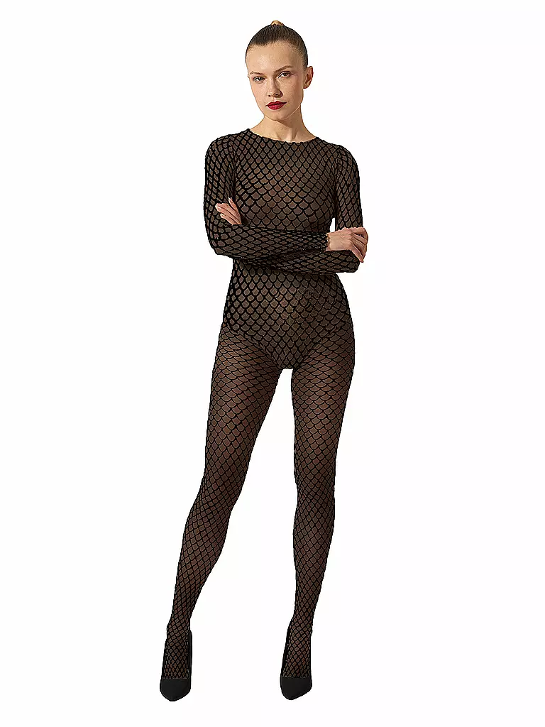 WOLFORD | Modestrumpfhose VELVET NET ILLUSION Black/Black  | schwarz