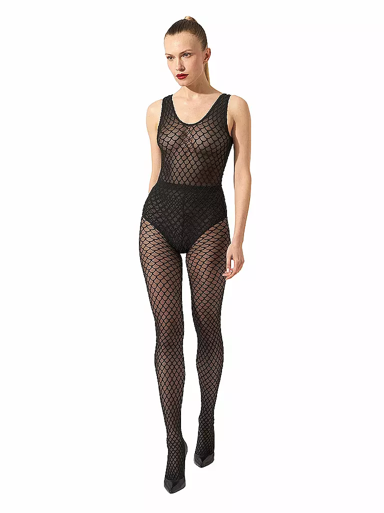 WOLFORD | Modestrumpfhose VELVET NET ILLUSION Black/Black  | schwarz