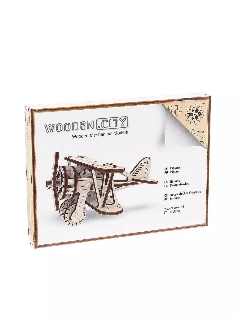 WOODEN CITY | Holz 3D Bausatz - Biplane (Doppeldecker-Flugzeug) | keine Farbe
