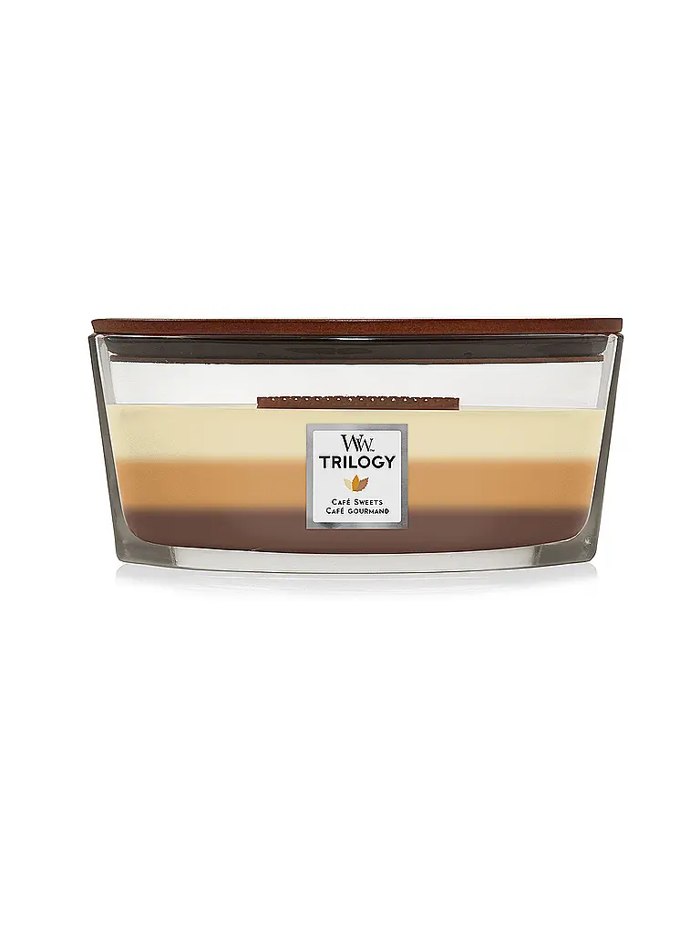 WOODWICK | Ellipsenkerze Knisterdocht 454g Triology Cafe Sweets | Braun