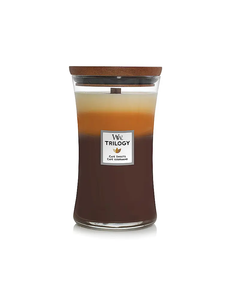 WOODWICK | Sanduhrkerze Knisterdocht 454g Trilogy Cafe Sweets  | Braun