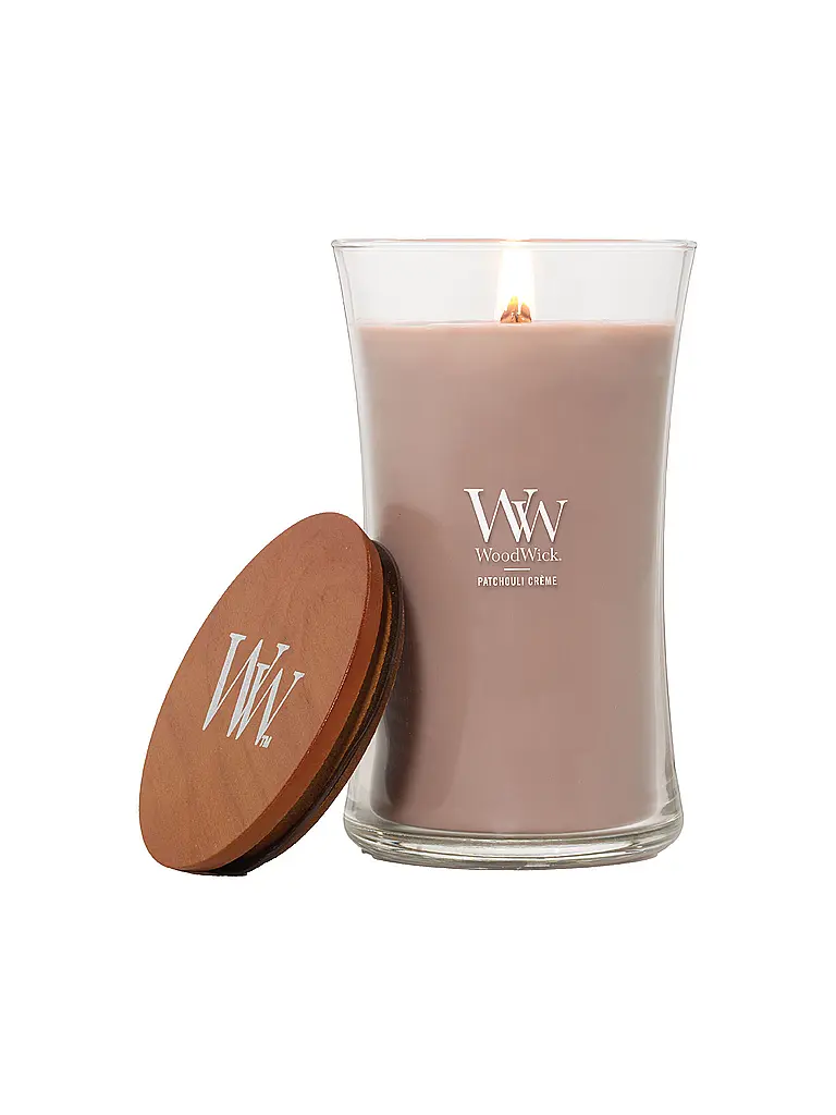 WOODWICK | Sanduhrkerze Knisterdocht 610g Large Patchouli Creme  | Beige